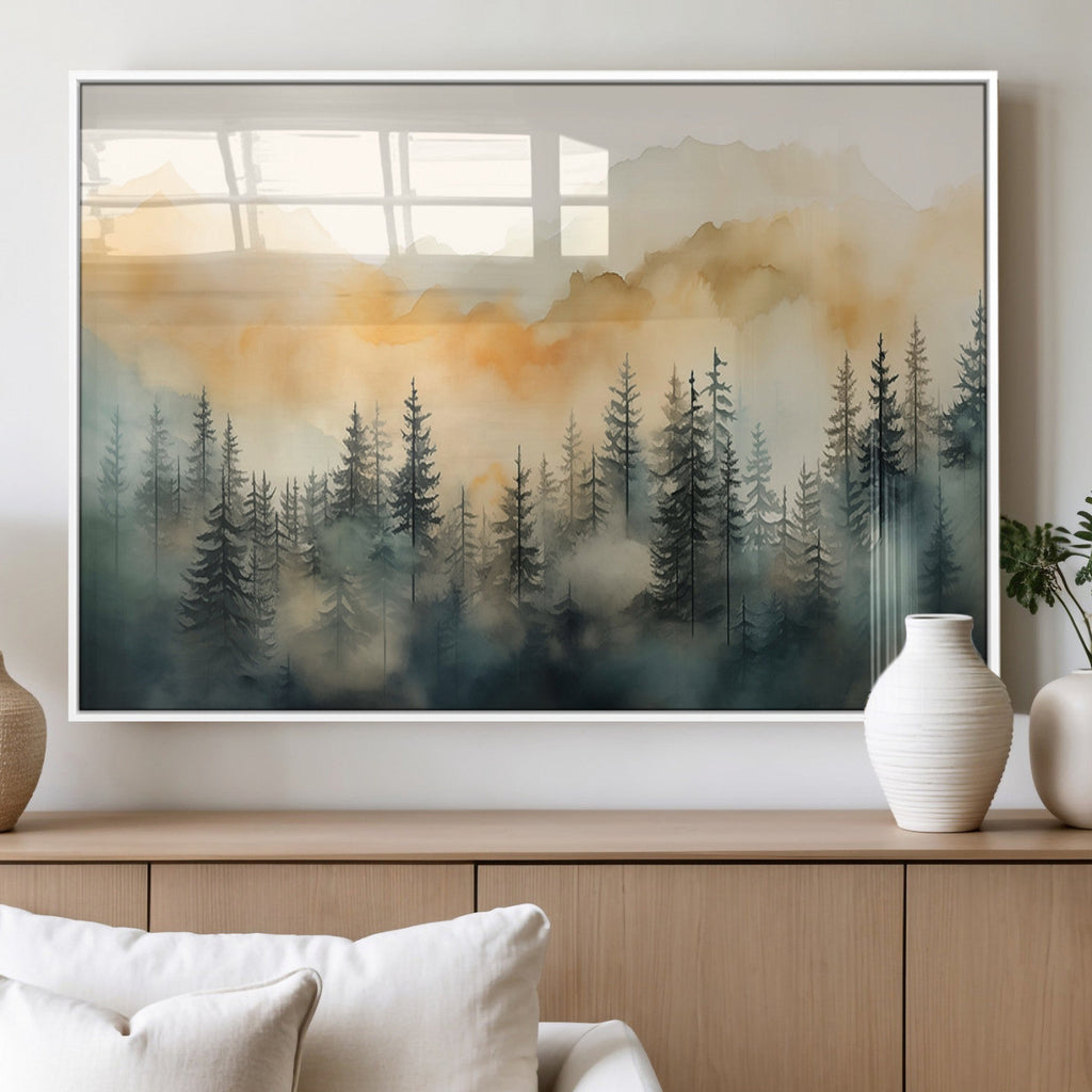 Abstract Forest Print | Mountain Wall Art | Autumn Landscape Canvas Print