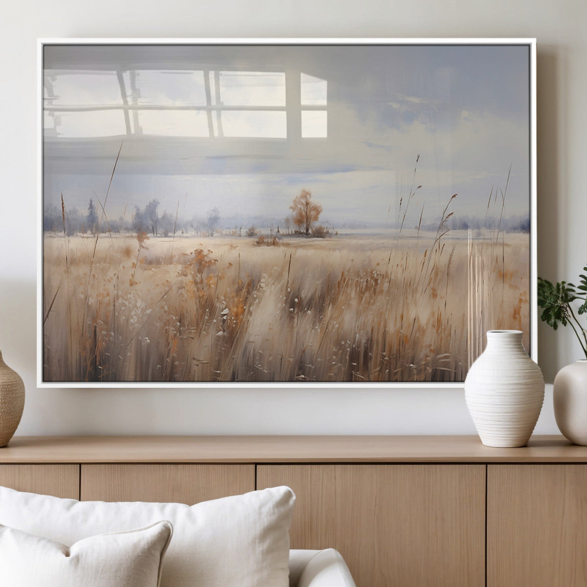 Golden Fields Wall Art Print Canvas | Serene Minimalist Landscape for Farmhouse Decor