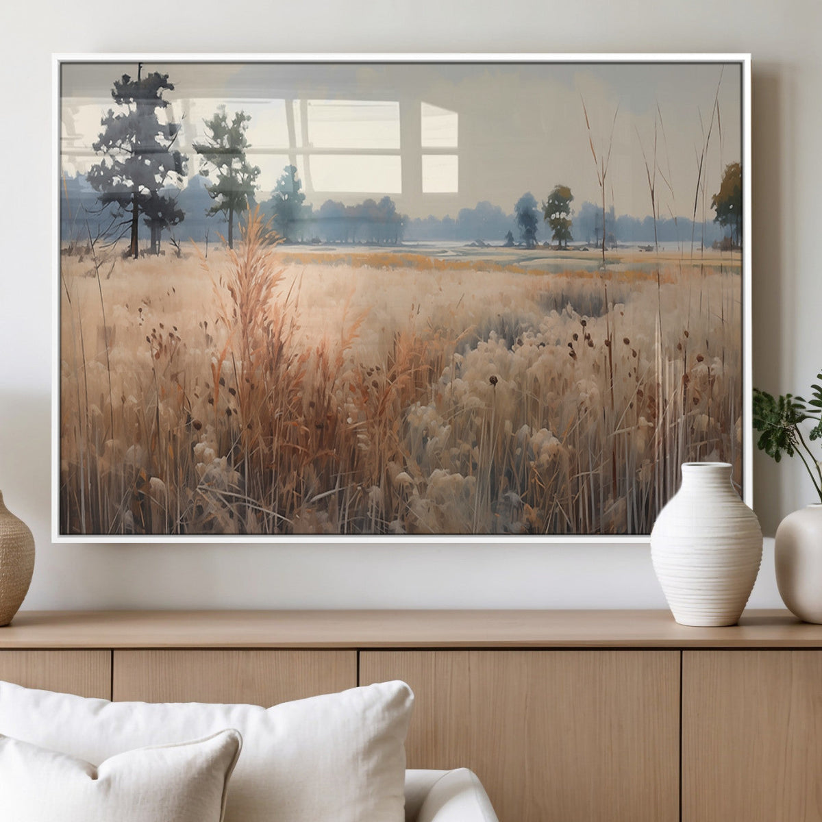Golden Fields Canvas Wall Art Print | Serene Minimalist Landscape for Modern Decor
