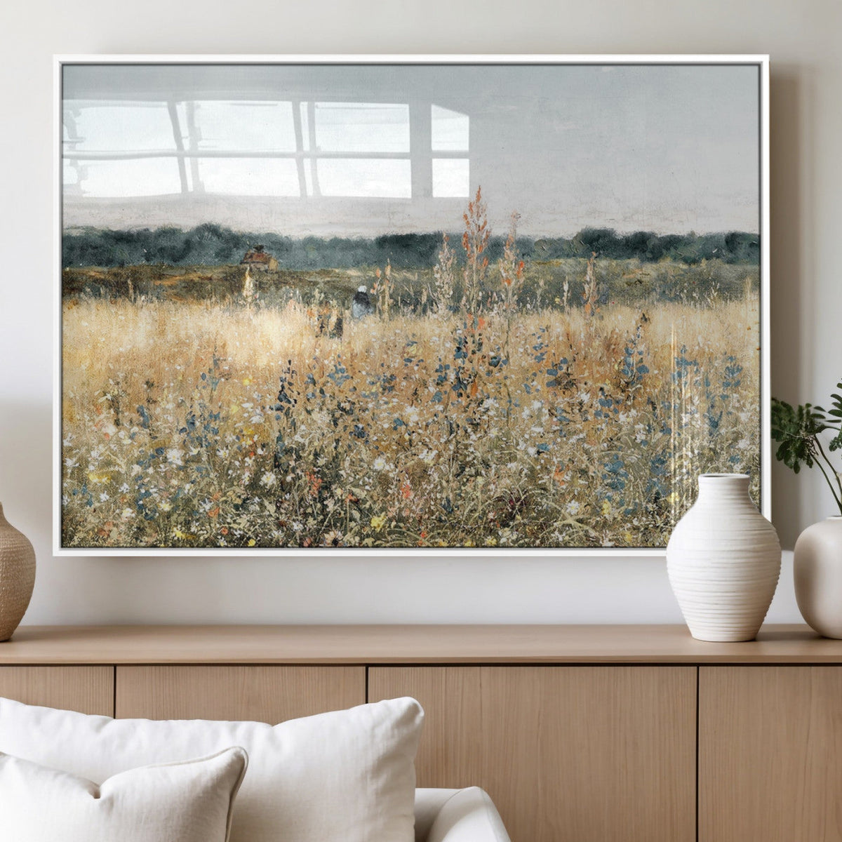 Wildflower Field Wall Art Canvas | Nature-Inspired Landscape Canvas Print for Living Room or Office