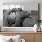 Bear and Cub Wall Art Canvas | Grizzly 399 Bear and Cub Black and White Wildlife Print