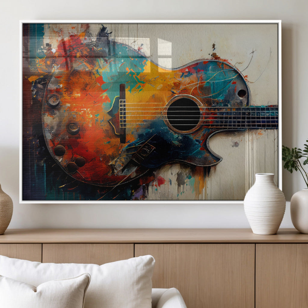 Abstract Guitar Wall Art Canvas | Vibrant Music-Inspired Art for Living Room or Studio