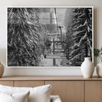 Winter Ski Lift Black and White Canvas Wall Art | Alpine Escape in Minimalist Style