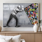 Banksy Art Behind the Curtain Street Wall Art Canvas Print | Urban Graffiti Style Wall Decor