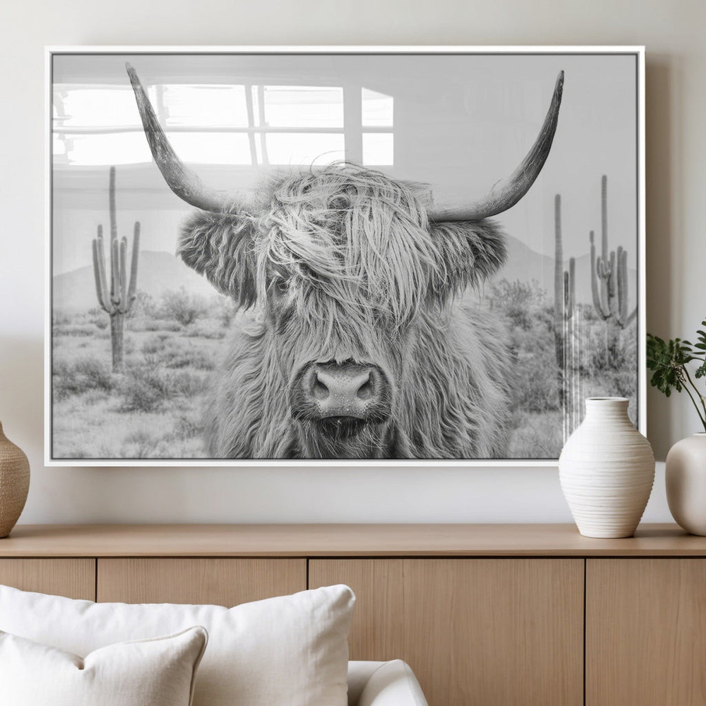 Rustic Charm, Cow Longhorn Black White Bighorn Wall Art
