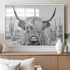 Rustic Charm, Cow Longhorn Black White Bighorn Wall Art