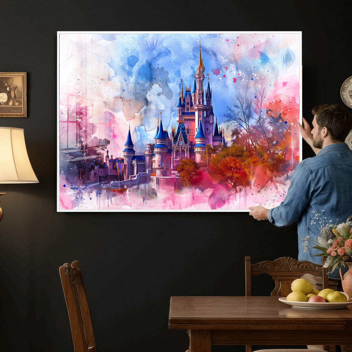 Disney Wall Art: Dreamy Watercolor Cinderella Castle Canvas Print