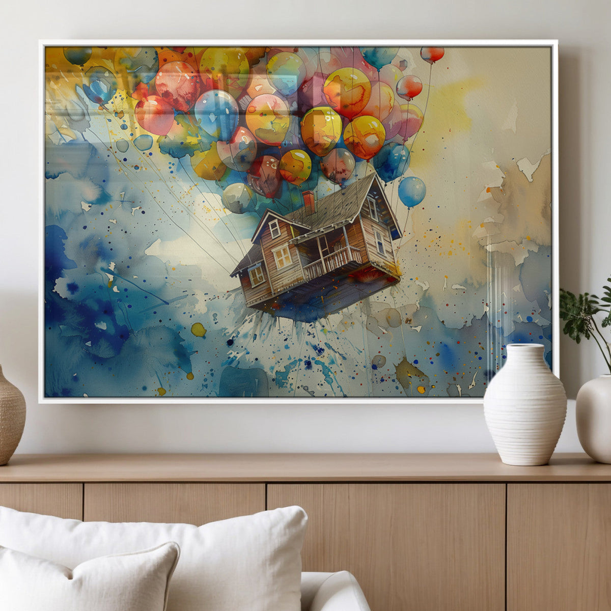 UP-Inspired Floating House with Balloons Canvas Art | Colorful Wall Decor
