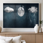 3 Piece Indigo Cloud Wall Art, Thunderstorm Moon Cloud Artwork