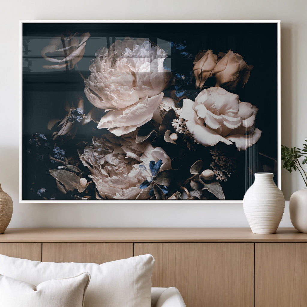Pink Peonies Flowers Large Canvas Art Print