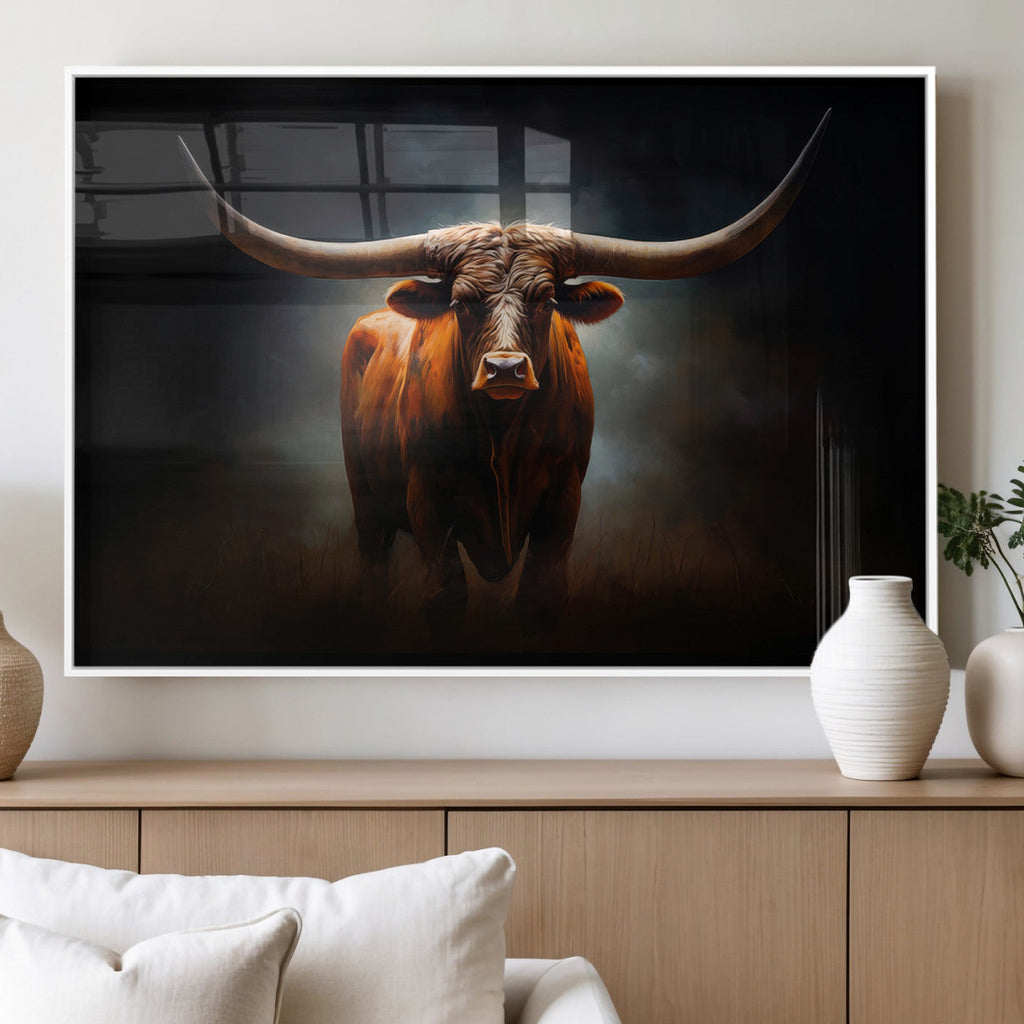 Abstract Texas Longhorn Wall Art Print | 3-Panel Large Texas Longhorn Canvas