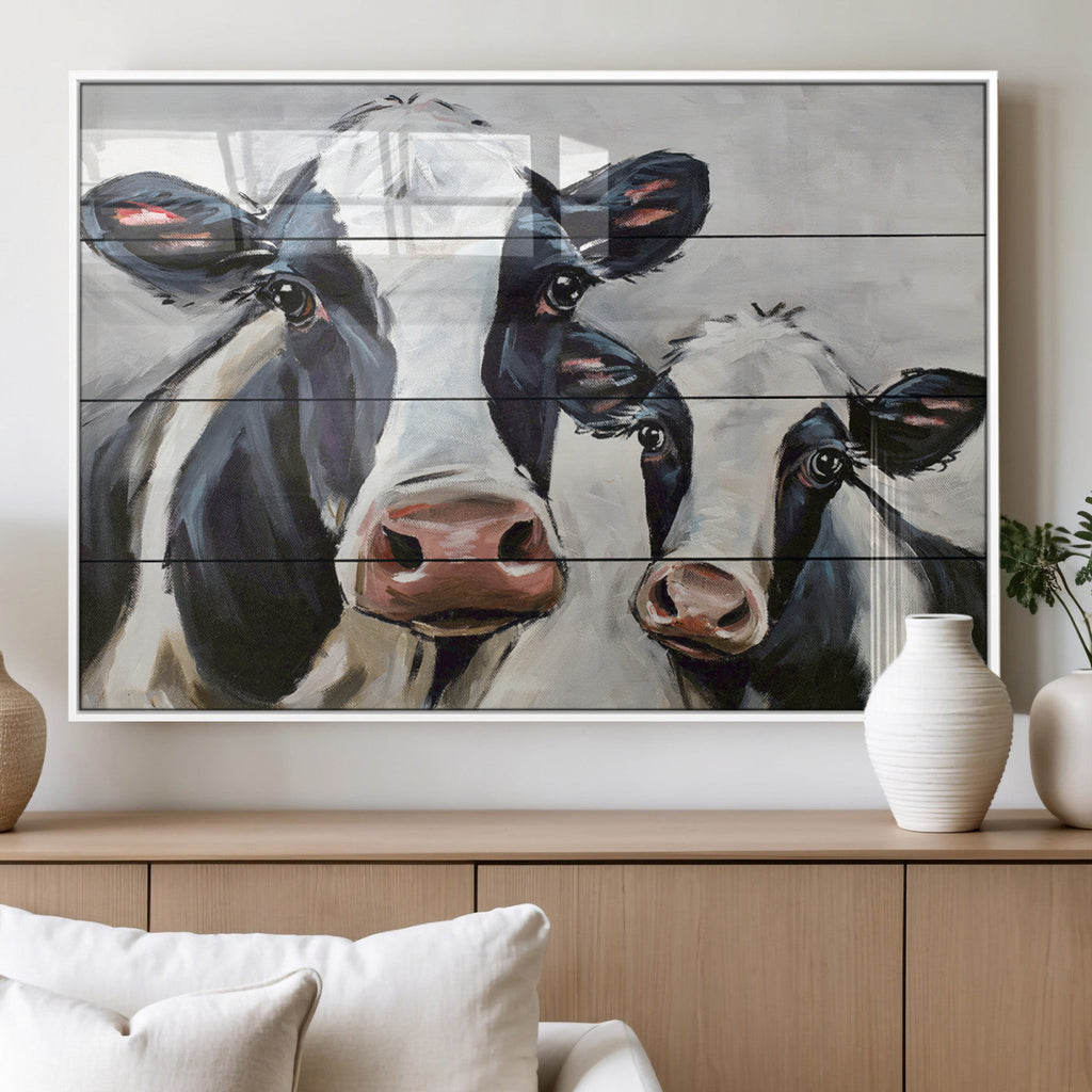 Vintage Baby and Mom Cattle Wall Art Canvas Print