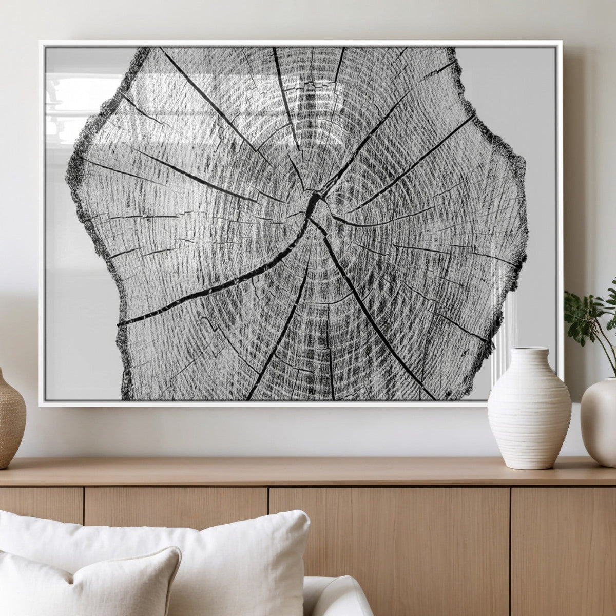 Rustic Tree Ring Wall Art Canvas Print, Framed and Ready to Hang