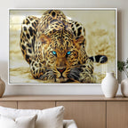 Blue-Eyed Leopard Canvas Wall Art, Framed Animal Print, Fierce and Bold Decor for Living Rooms