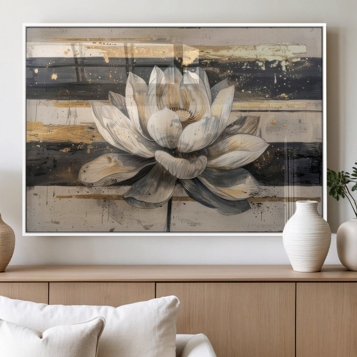 Lotus Flower Wall Art | Framed Abstract Floral Canvas