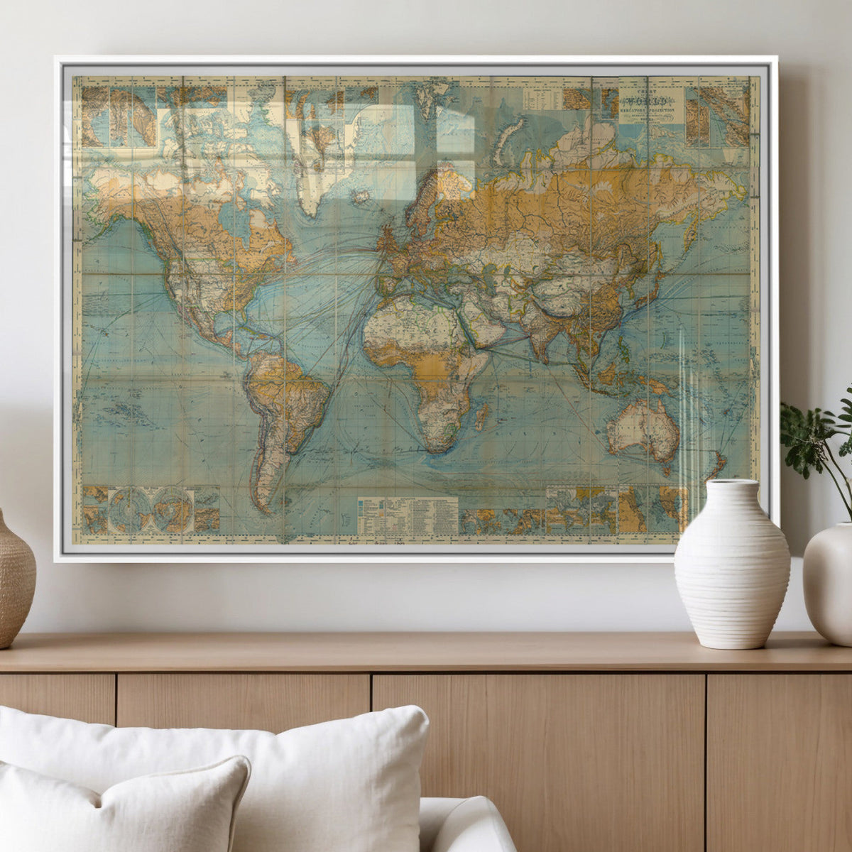 Push Pin World Map Canvas Print | Travel Tracker Wall Art for Couples