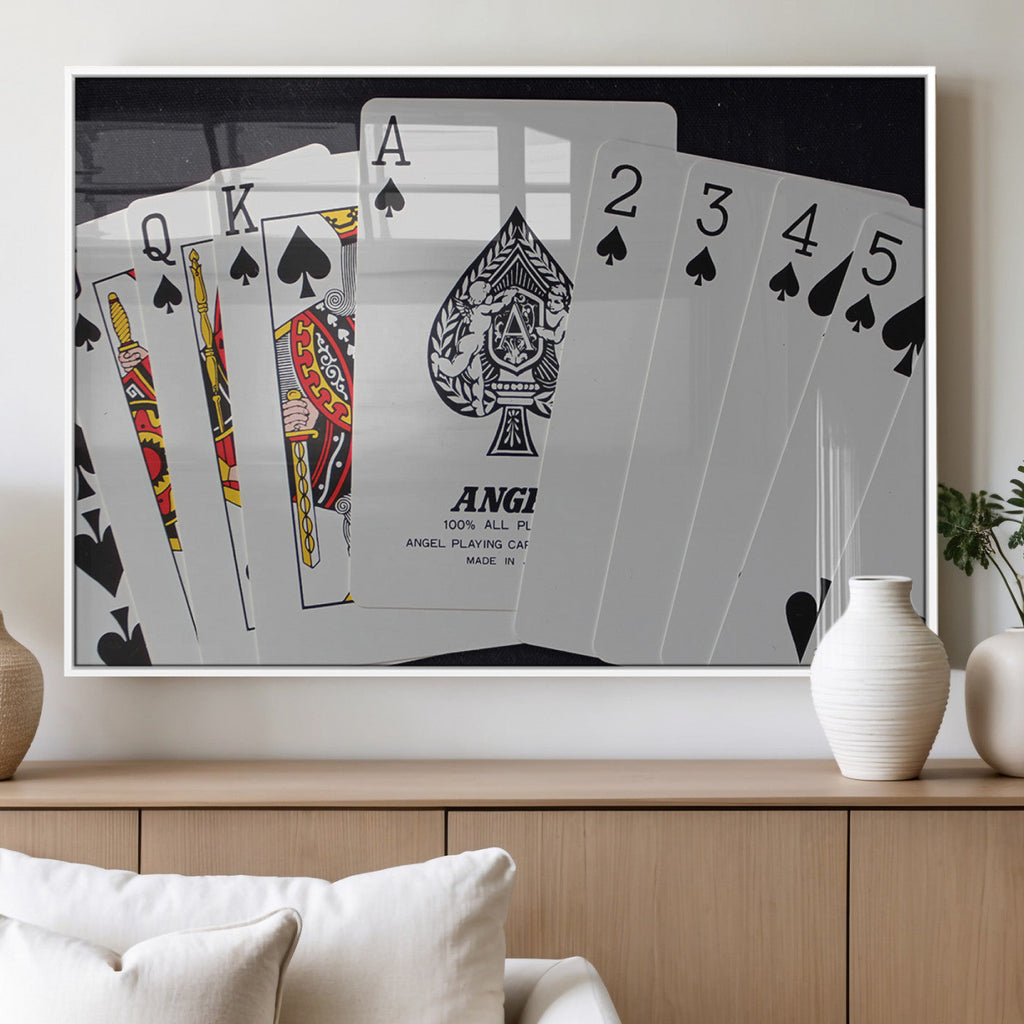 Poker Wall Art - Playing Cards Canvas Wall Art Print - Ace of Spades and Royal Flush Design