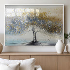 Golden and Silver Tree Wall Art | Framed Elegant Leaves Canvas