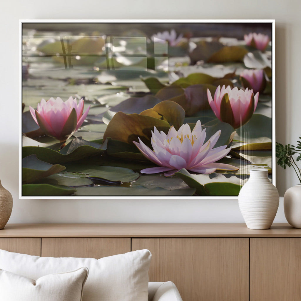 Lotus Flower Wall Art Canvas Print, Water Lily Large Wall Art for Yoga Room Decor