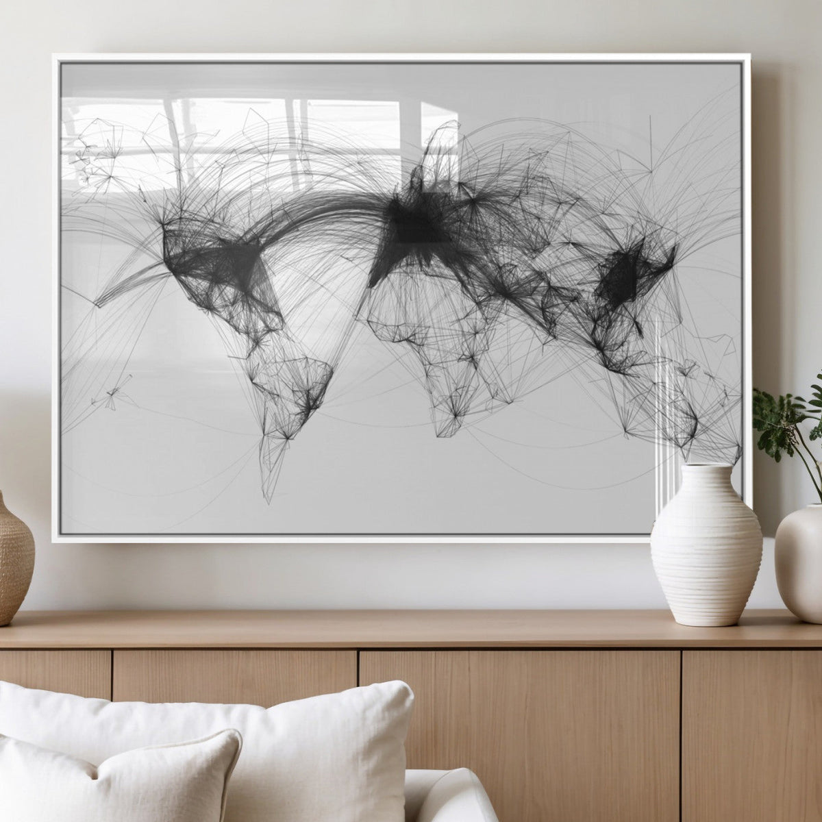 Flight Routes Air Traffic Map Canvas Wall Art, World Flight Routes Print