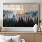 Abstract Forest Wall Art, Serene Nature Canvas Print with Misty Forest Design for Modern Home Decor