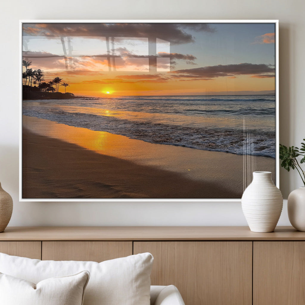 Tropical Beach Wall Art | Framed Sunset Ocean Canvas