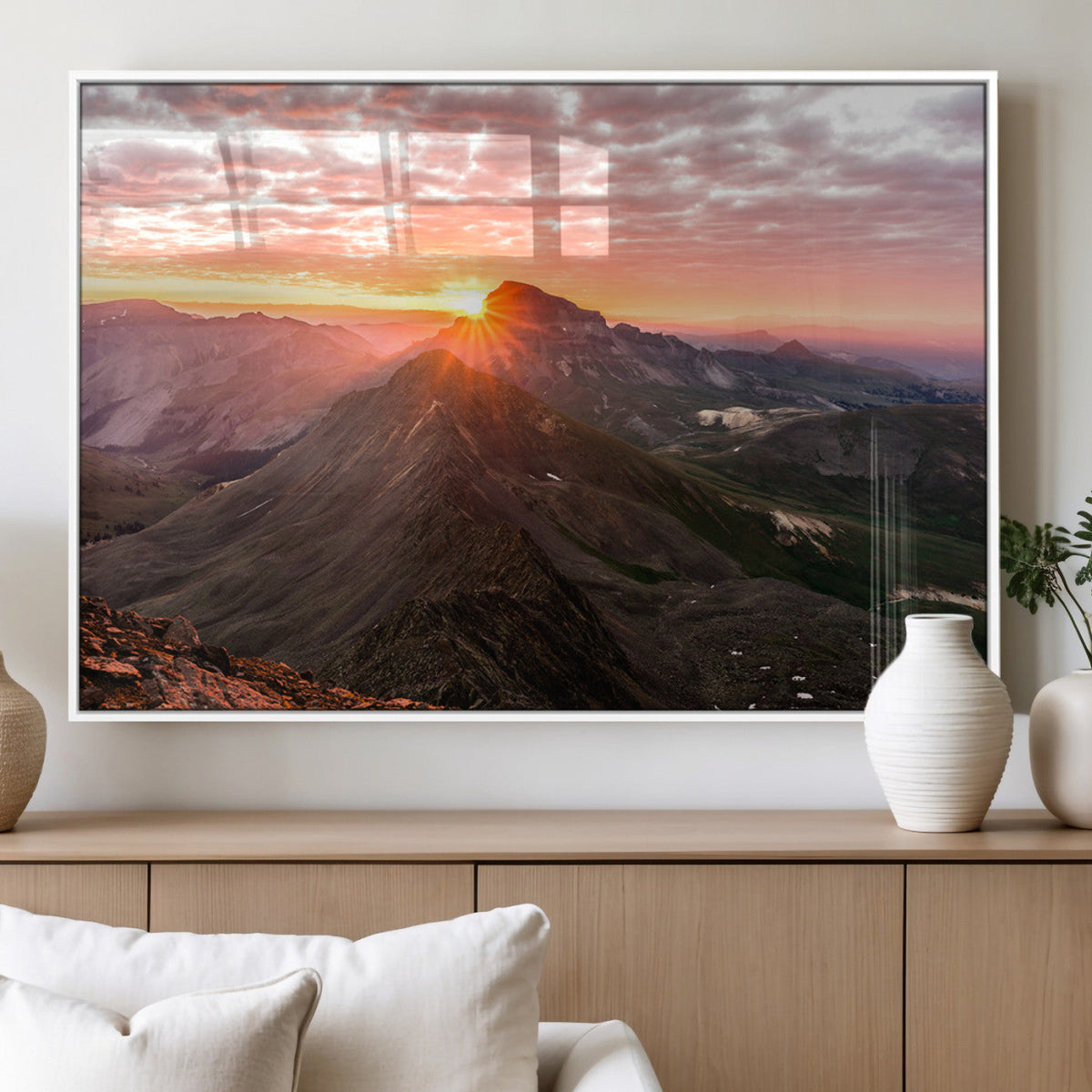 Mountain Sunrise Wall Art | Framed Alpine Ridge Canvas