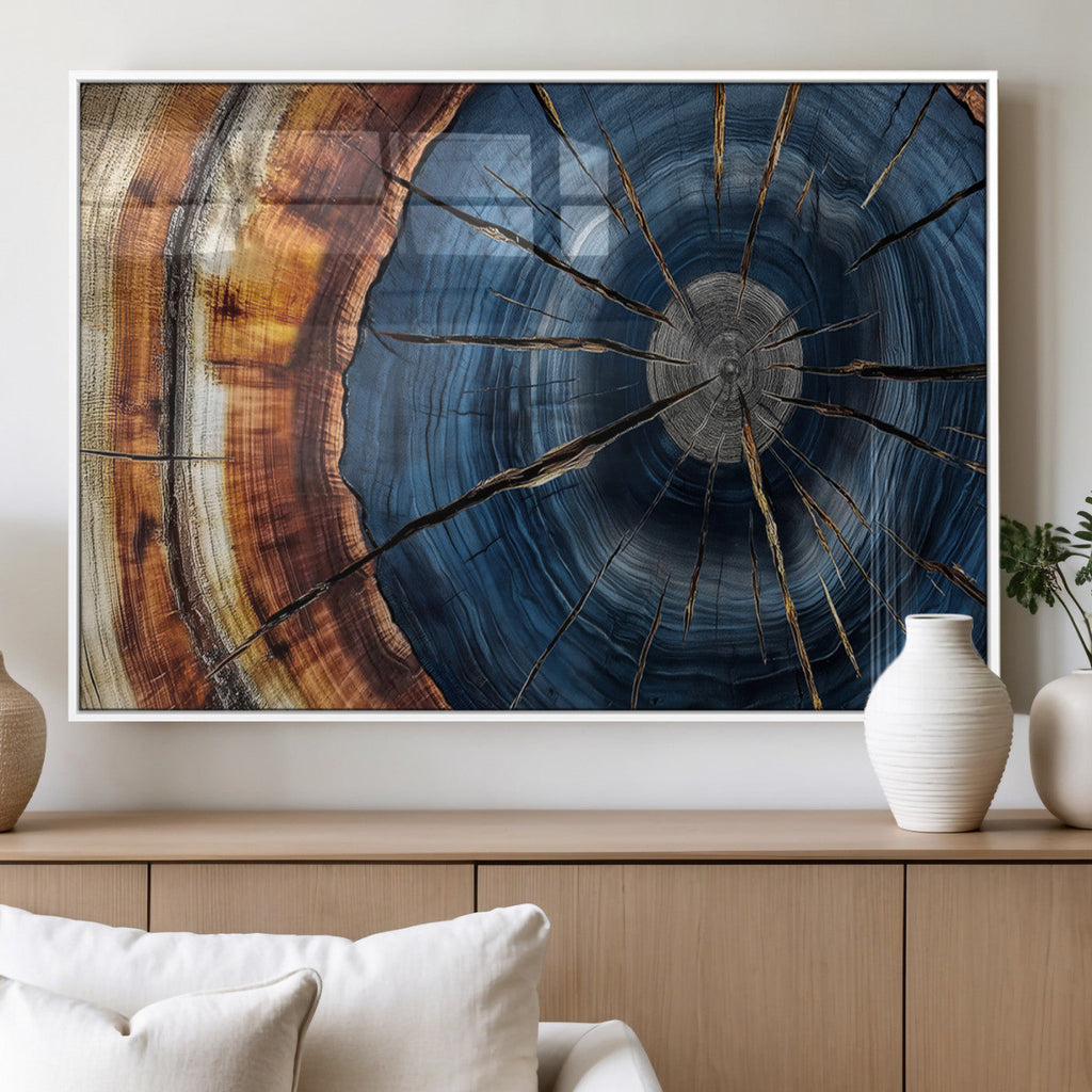 Framed Abstract Tree Ring Wall Art Print, Natural Rustic Wood Grain Canvas Print