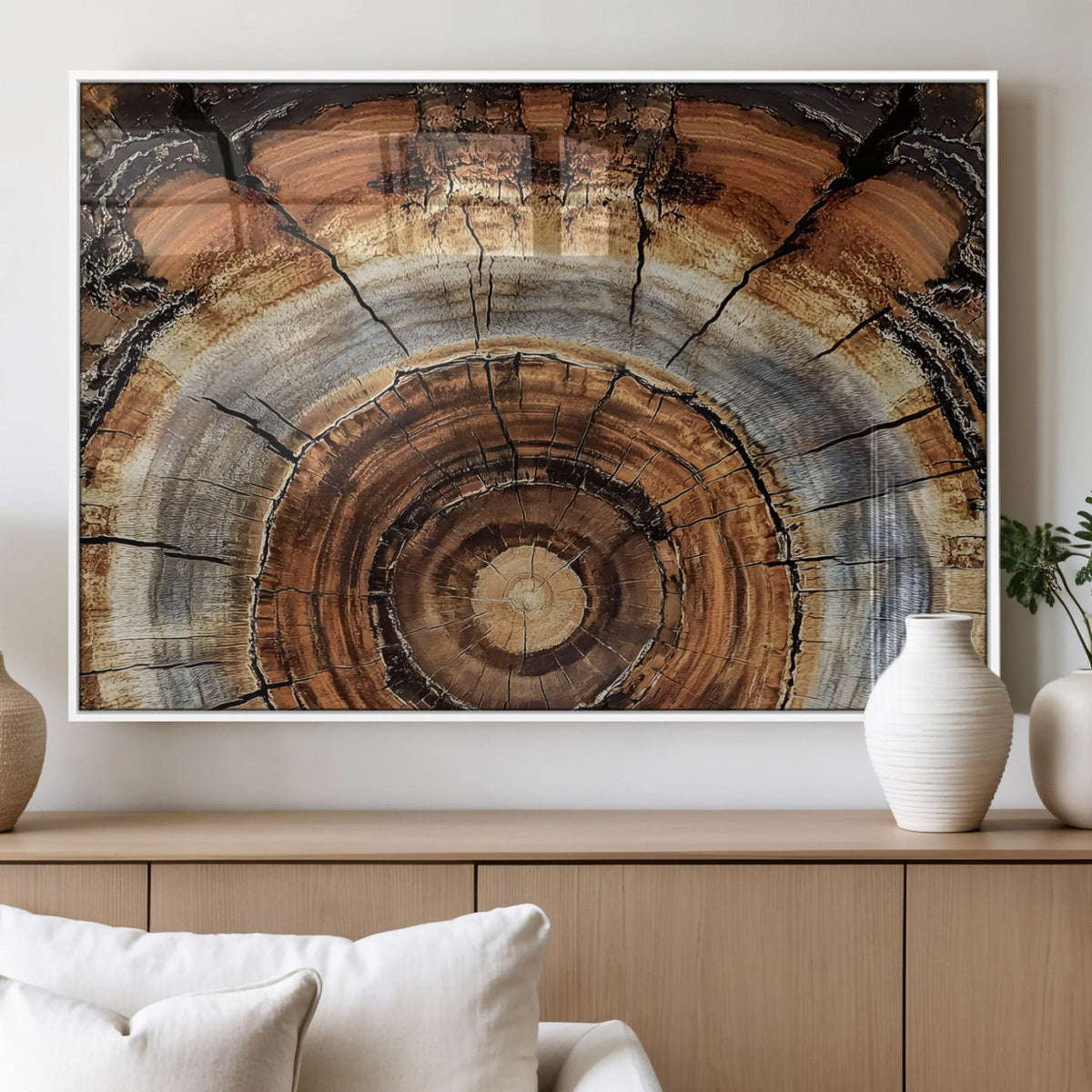Tree Rings Wall Art Canvas Print, Rustic Wood Grain
