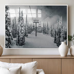 Snowy Pines Wall Art Canvas Print | Ski Lift in a Winter Forest
