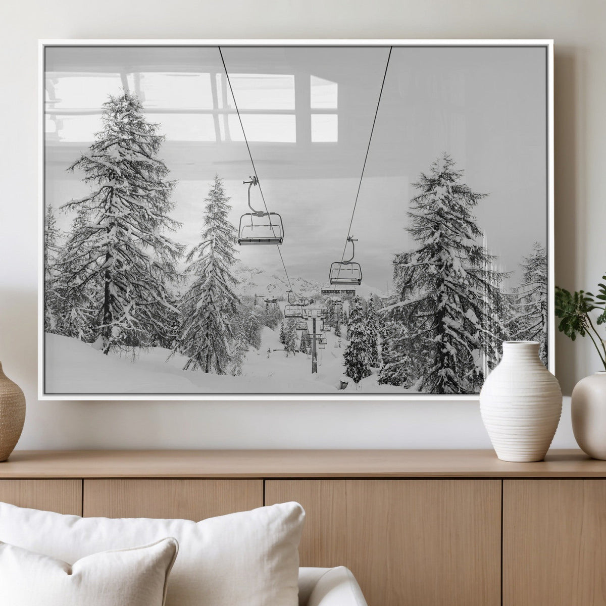 Ski Lift Wall Art | Framed Snowy Mountain Canvas Artwork