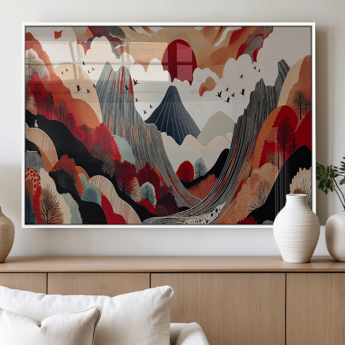 Abstract Mountain Wall Art Canvas Print | Vibrant Stylized Landscape