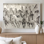 Abstract Horse Wall Art Canvas Print, Framed Horse Sketch with Galloping Herd