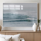 Ocean Waves Wall Art Canvas Print, Framed Surfer Lineup on a Crowded Ocean