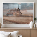 Rustic Barn Wall Art Canvas Print, Framed Wheat Field Scene