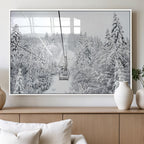 Snowy Ski Lift Wall Art | Framed Winter Mountain Canvas