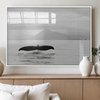 Whale Tail Wall Art | Framed Black White Ocean Canvas