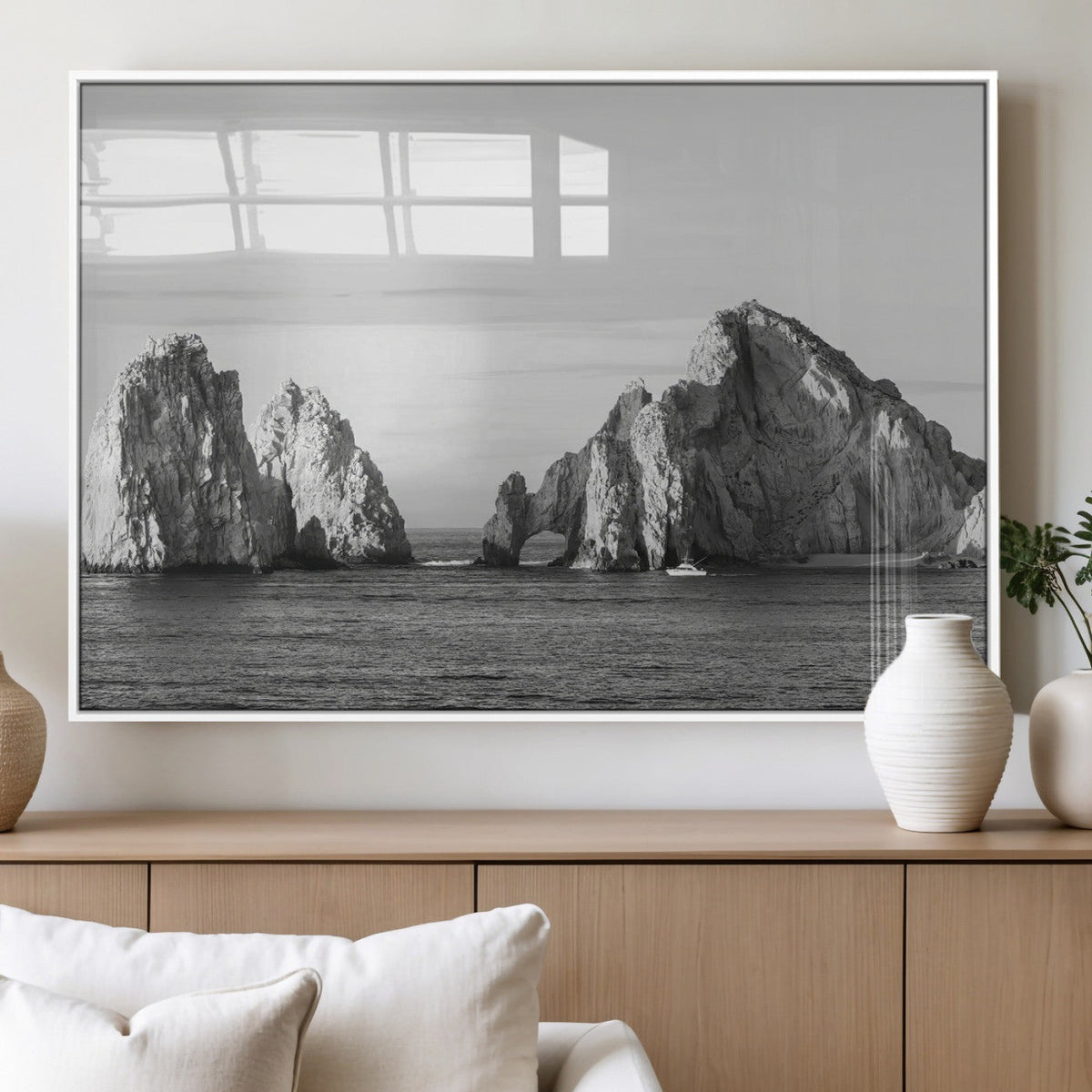 Coastal Wall Art | Framed Black White Ocean Canvas Artwork