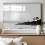 Surfer Cliffs Wall Art Canvas Print, Framed Black White Beach and Ocean Waves