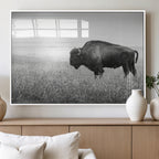 Bison Wall Art Canvas Print, Framed Rustic Wildlife Scene with Wild Buffalo