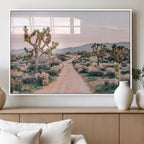 Joshua Tree Wall Art Canvas Print, Framed Desert Road Scene at Sunset