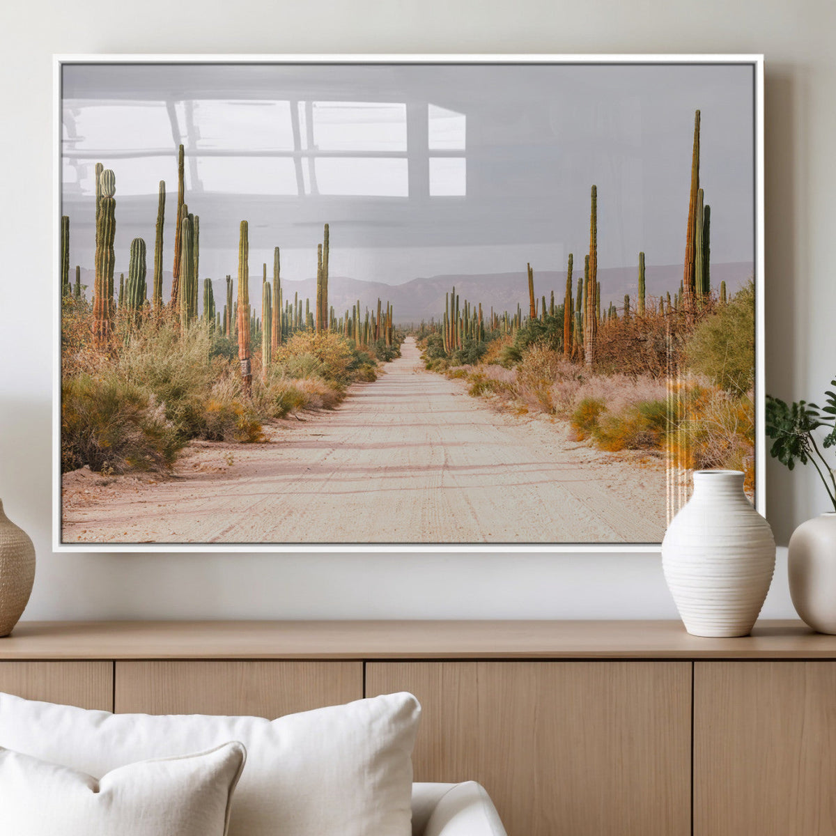 Desert Cactus Wall Art Canvas Print, Framed Southwestern Art, Bohemian Western Decor
