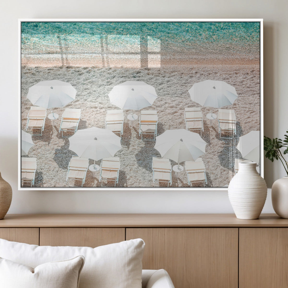 Calm Beach Wall Art | Framed Turquoise Water Canvas Artwork