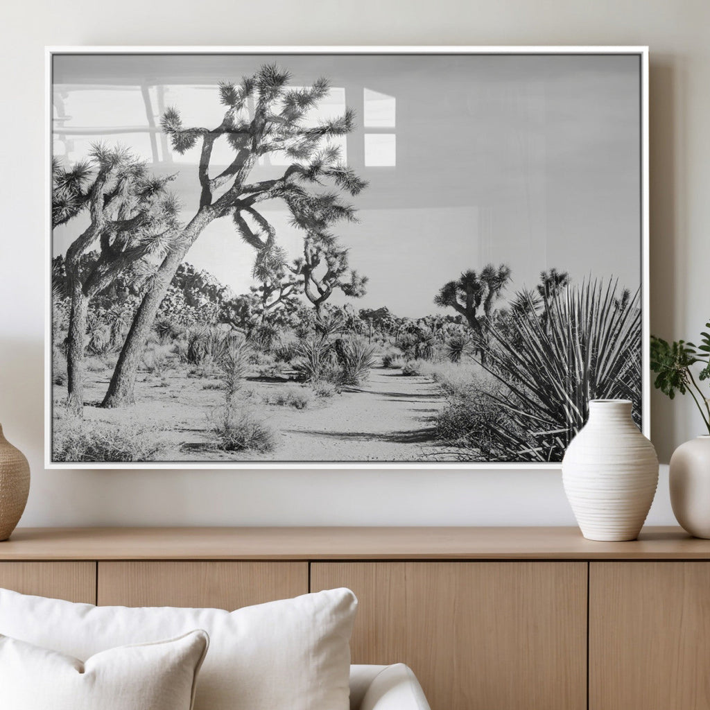 Joshua Tree Wall Art | Black & White Canvas Print, Nature Serenity Decor