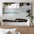 Tropical Surf Wall Art Canvas Print, Framed Palm Tree View Art, Boho Beach House Decor