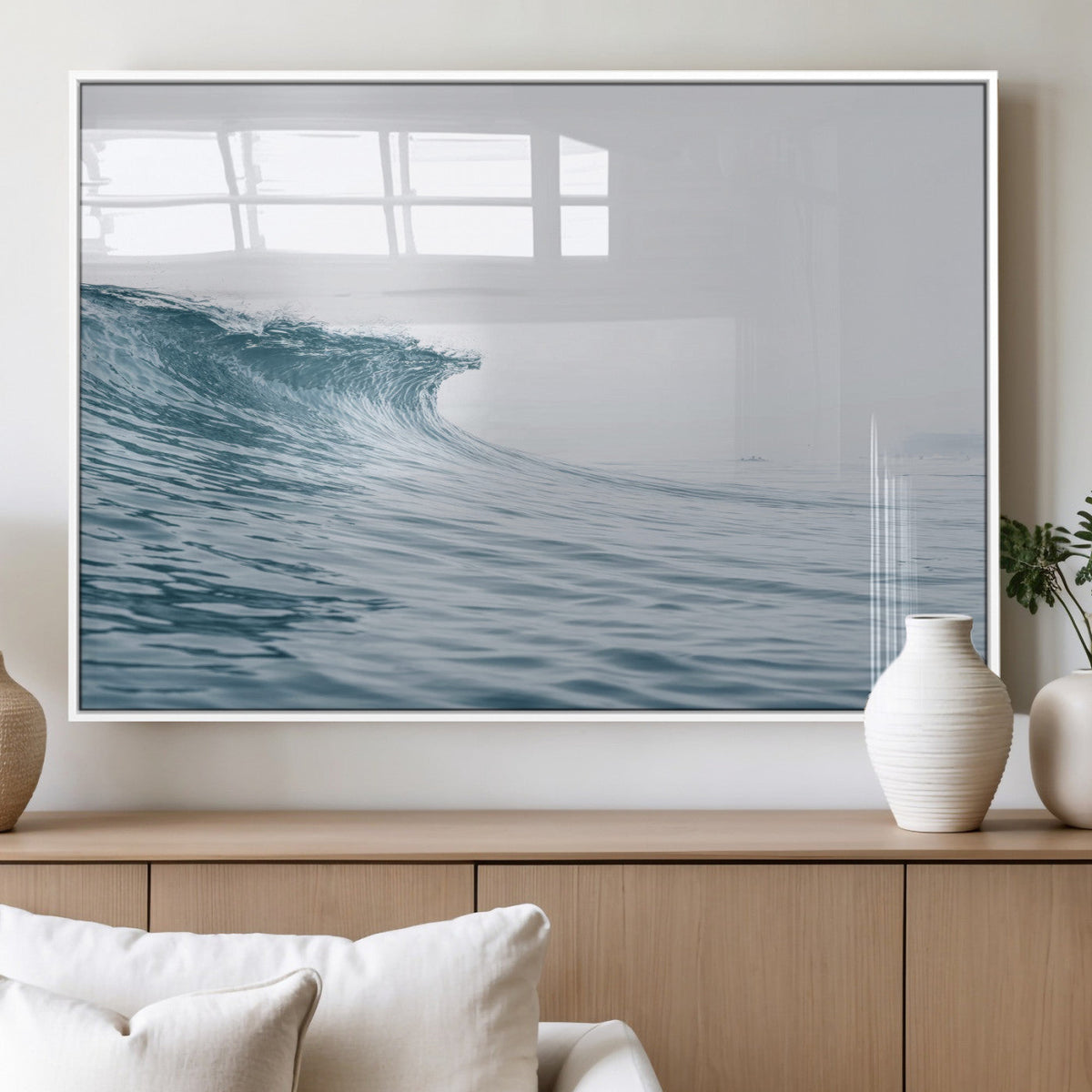 Ocean Wave Wall Art Canvas Print, Framed Coastal Decor Art, Modern Minimalist Ocean