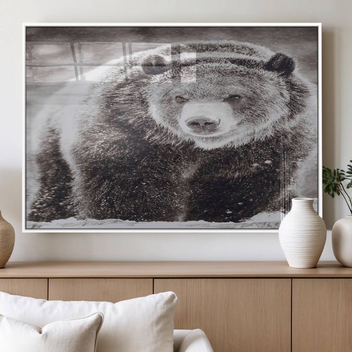 Grizzly Bear Wall Art Canvas Print, Framed Rustic Lodge Art, Wildlife Photography