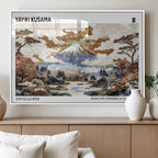 Modern Japanese Wall Art Canvas Print, Framed Abstract Mount Fuji Landscape, Yayoi Kusama Canvas Wall Art