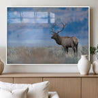 Elk Wall Decor Canvas Print, Framed Rustic Wildlife Art, Mountain Elk Landscape