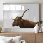 Longhorn Cow Wall Art Canvas Print, Framed Rustic Texas Bull Animal Decor